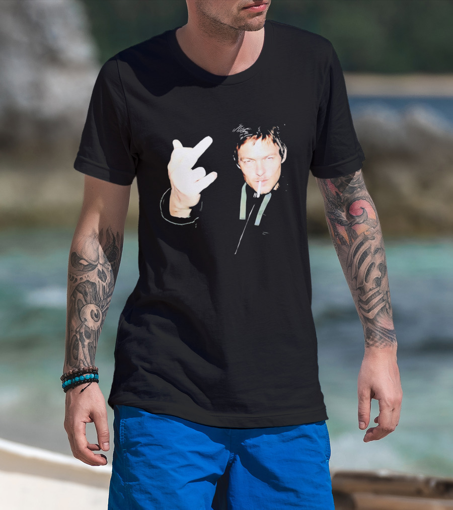 Norman Reedus The Walking Dead Daryl Dixon Middle Finger Smoking T-Shirt
