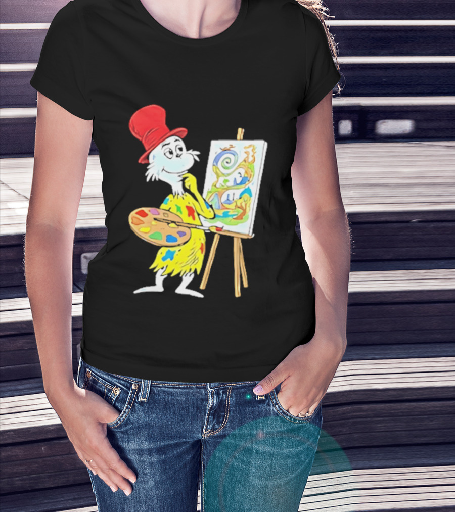 Sam I Am Red Hat Palette Painting Easel Whimsical Scene T-Shirt