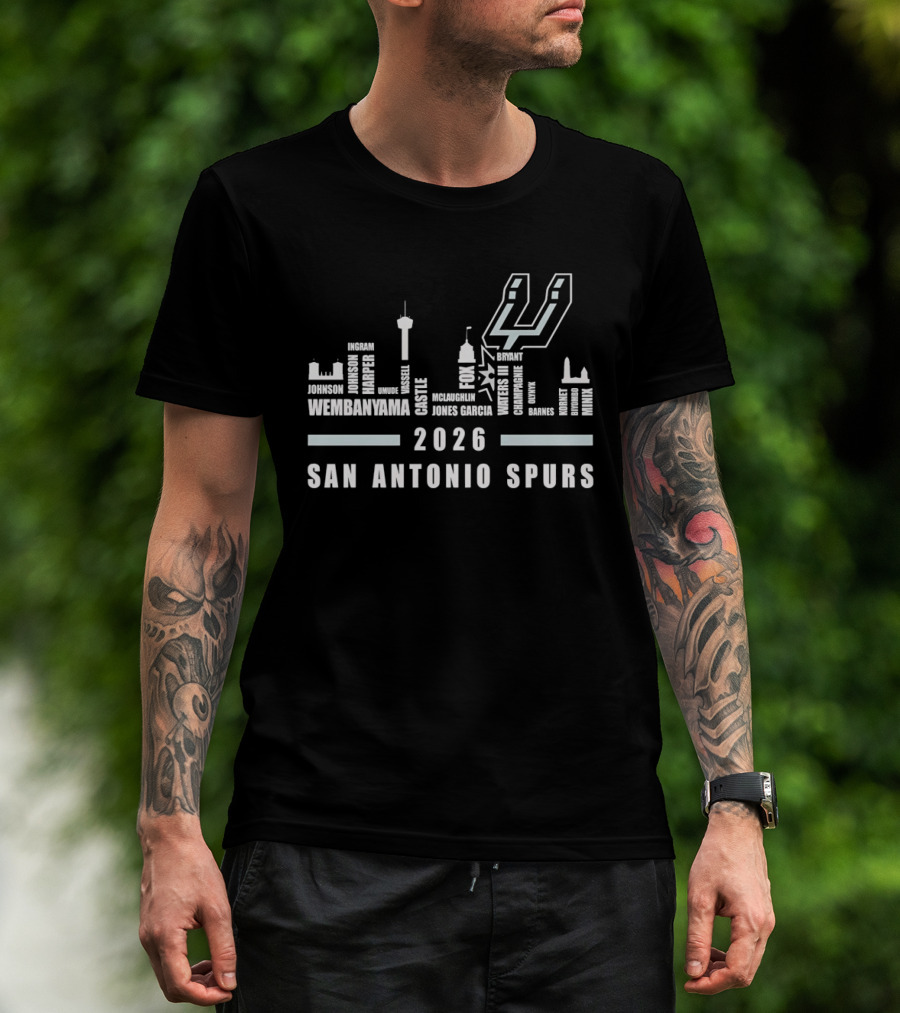 San Antonio Spurs Skyline 2026 Wembanyama Jones City Tower Needle Dome Names T-Shirt