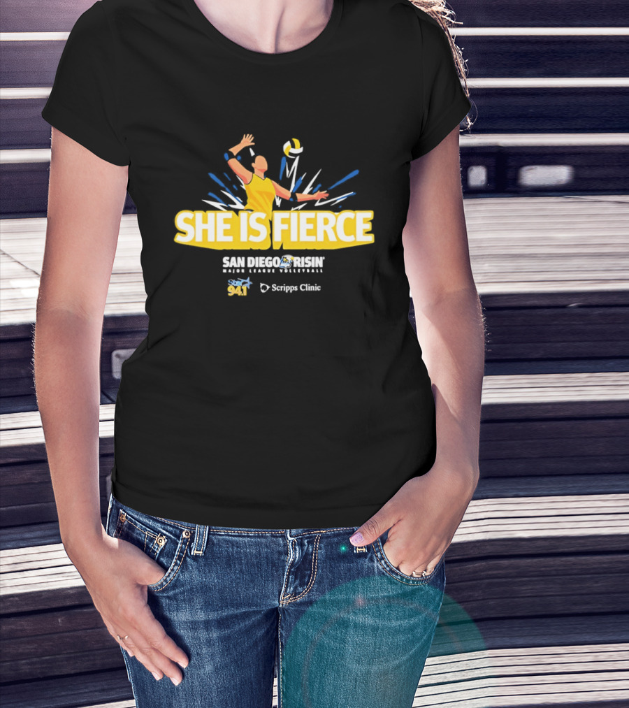 She Is Fierce San Diego Risin Major League Volleyball Scripps Clinic T-Shirt