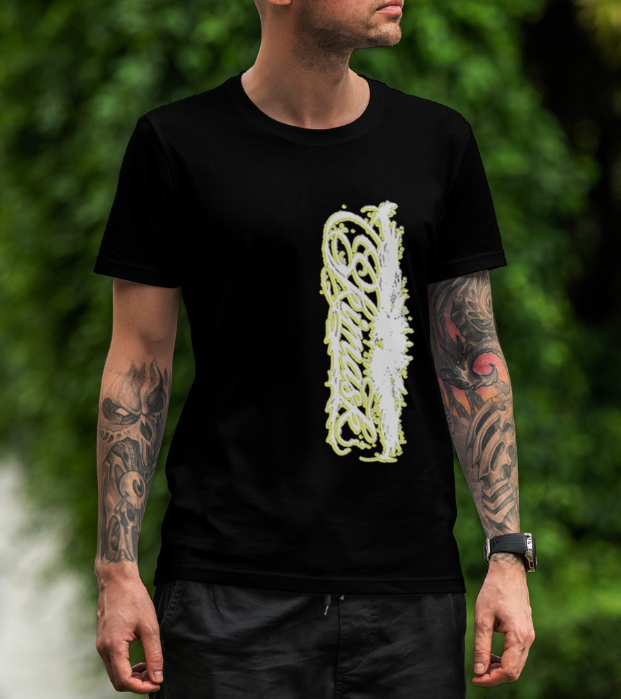 Ski Mask Script Neon Yellow Graffiti Style Vertical T-Shirt
