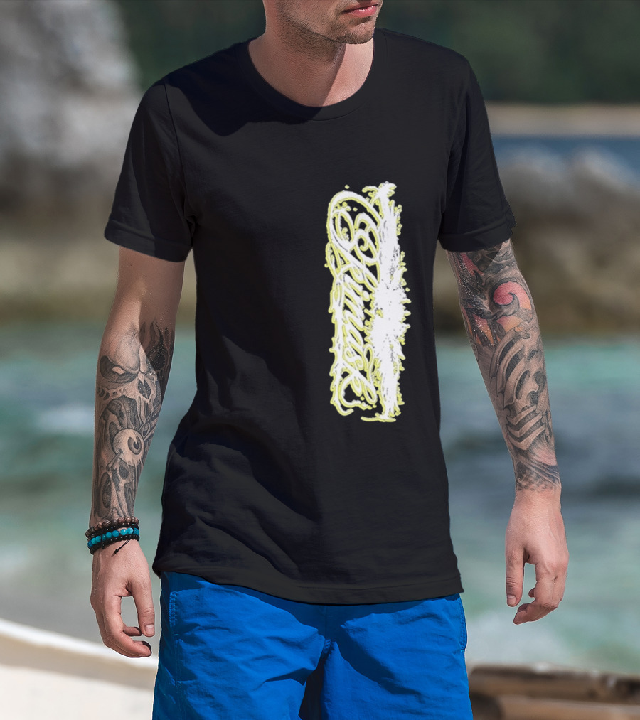 Ski Mask Script Neon Yellow Graffiti Style Vertical T-Shirt