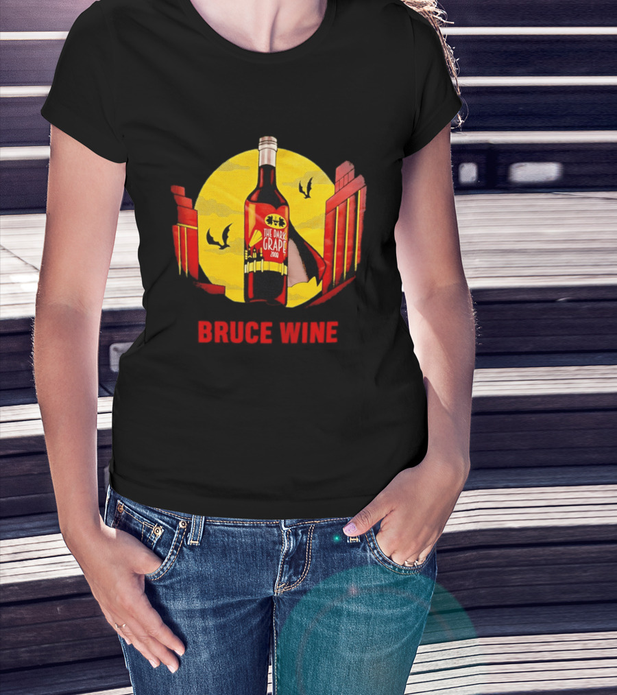 Bruce Wine The Dark Grape 2008 Bottle With Yellow Sun Bats And Gates T-Shirt
