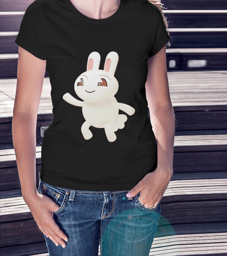 Cartoon Rabbit Waving Happy Bunny Character Cute Playful Pose T-Shirt