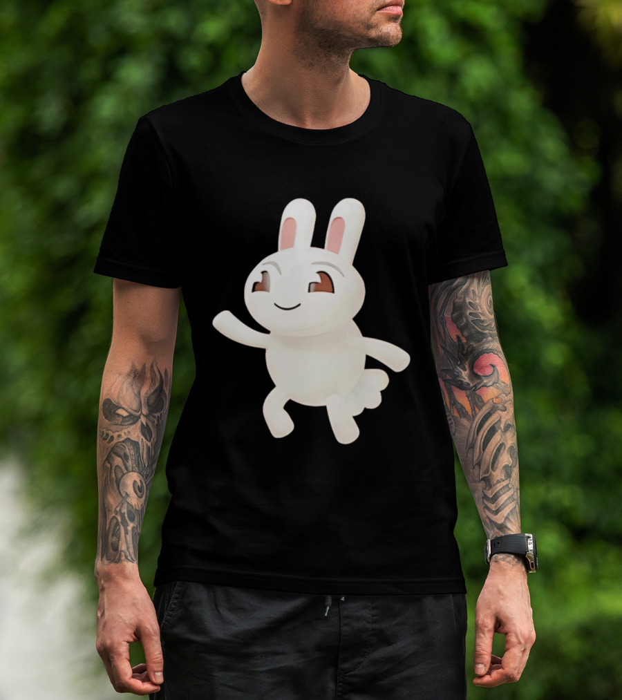 Cartoon Rabbit Waving Happy Bunny Character Cute Playful Pose T-Shirt