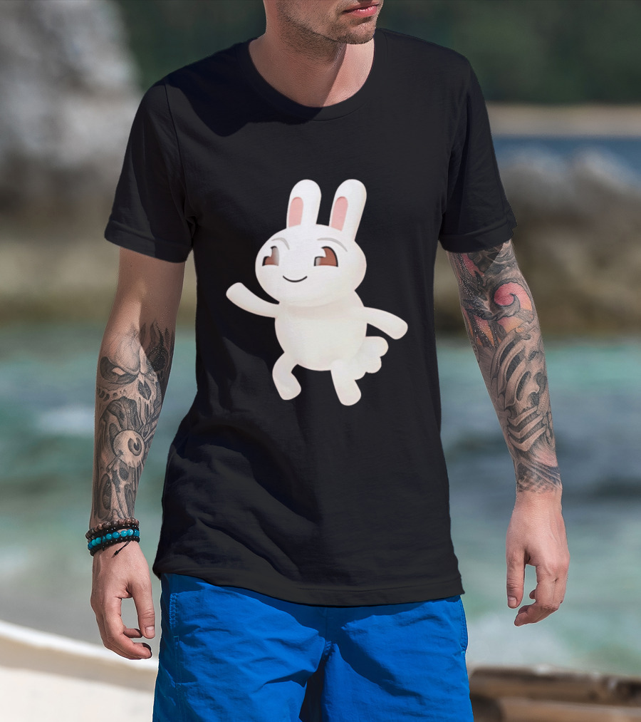 Cartoon Rabbit Waving Happy Bunny Character Cute Playful Pose T-Shirt
