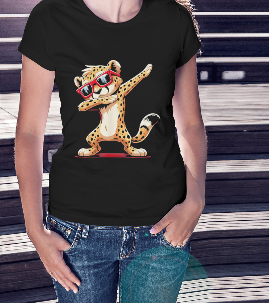 Cheetah Dabbing With Red Sunglasses Animal Pose T-Shirt