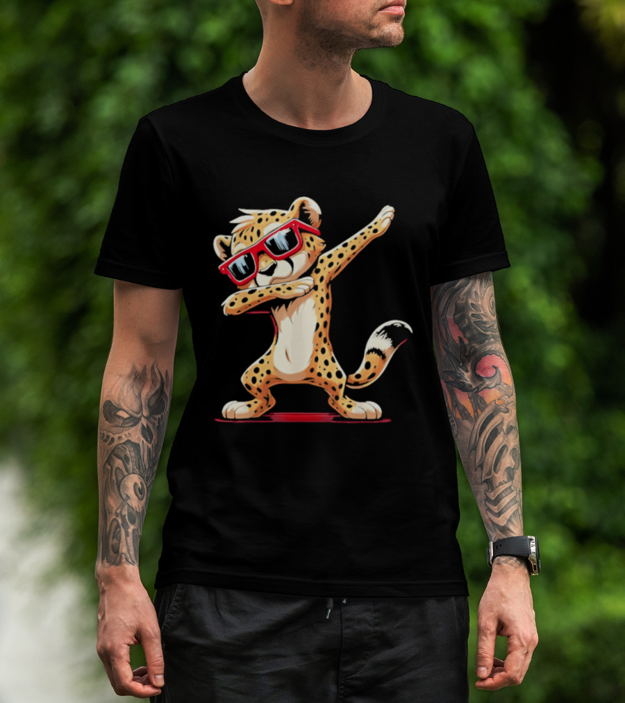 Cheetah Dabbing With Red Sunglasses Animal Pose T-Shirt