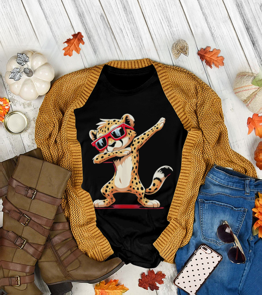Cheetah Dabbing with Red Sunglasses Animal Pose T-Shirt