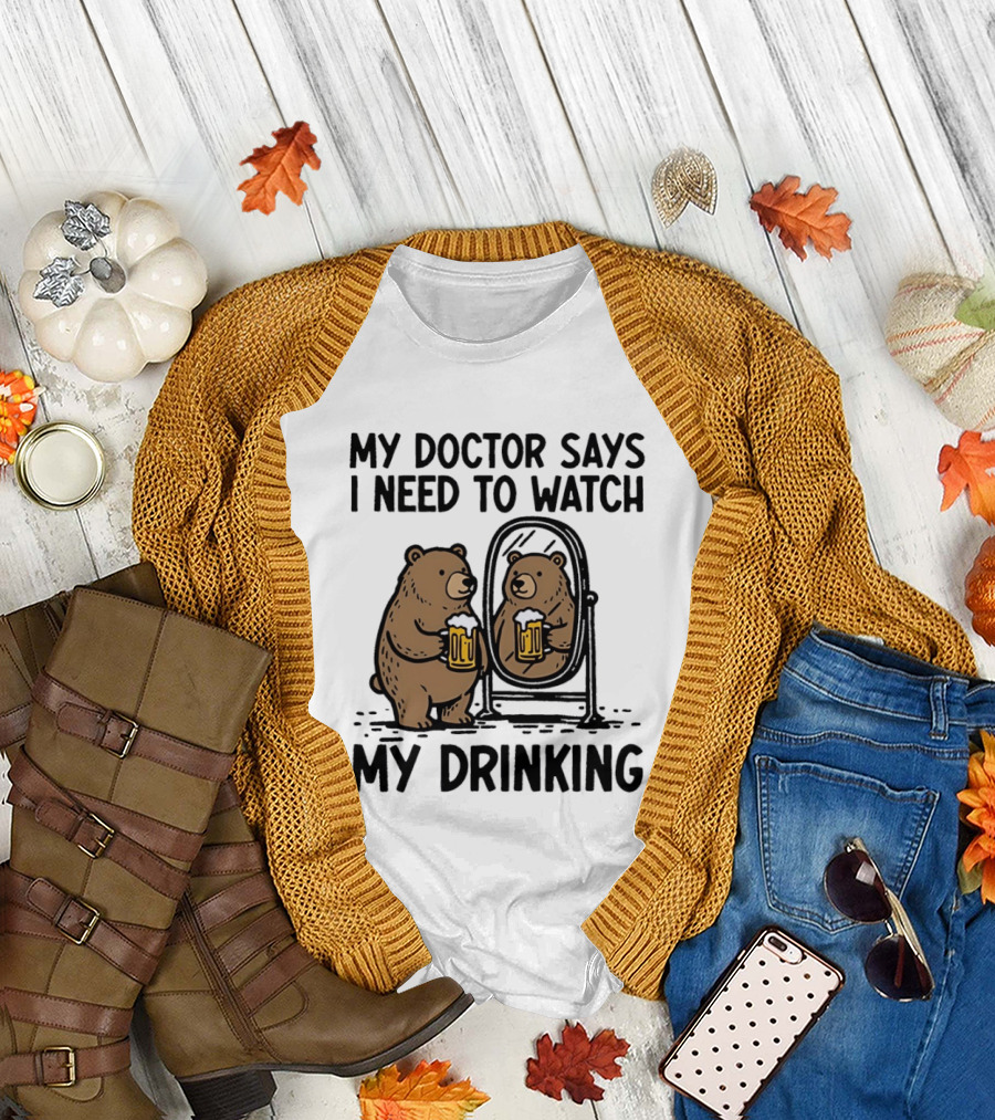 Bear ing Drinking in Mirror with Beer T-Shirt