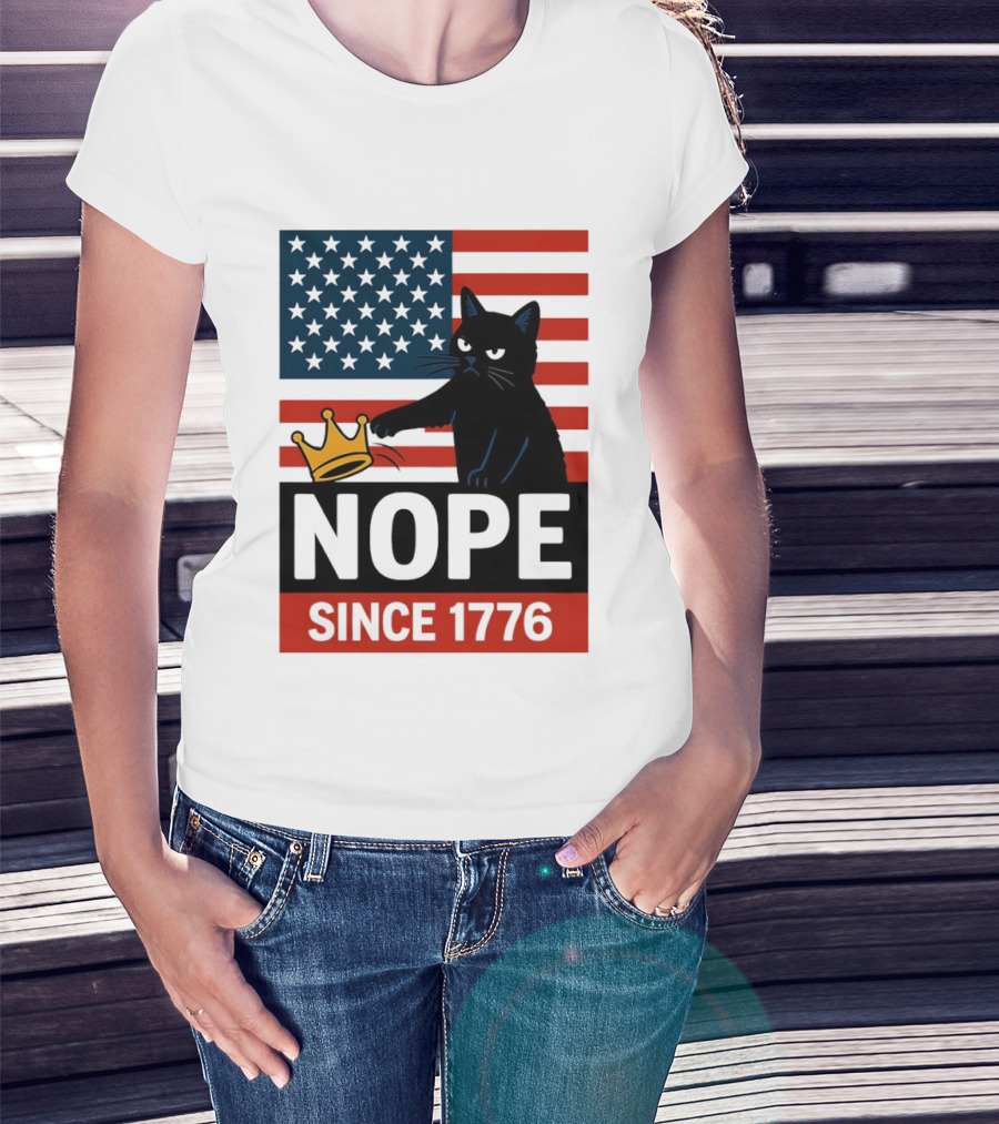 Nope Since 1776 Black Cat Anti MAGA Protest American Flag T-Shirt