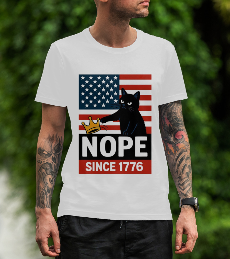 Nope Since 1776 Black Cat Anti MAGA Protest American Flag T-Shirt