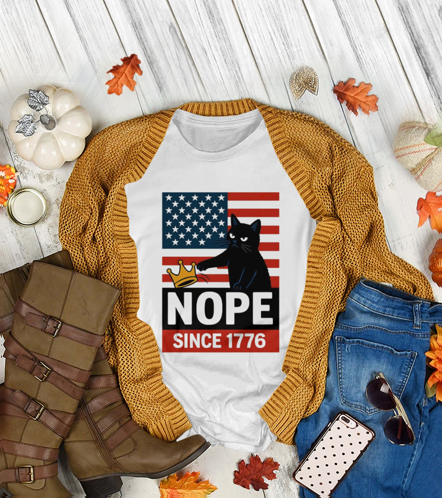 Nope Since 1776 Black Cat Anti MAGA Protest American Flag T-Shirt