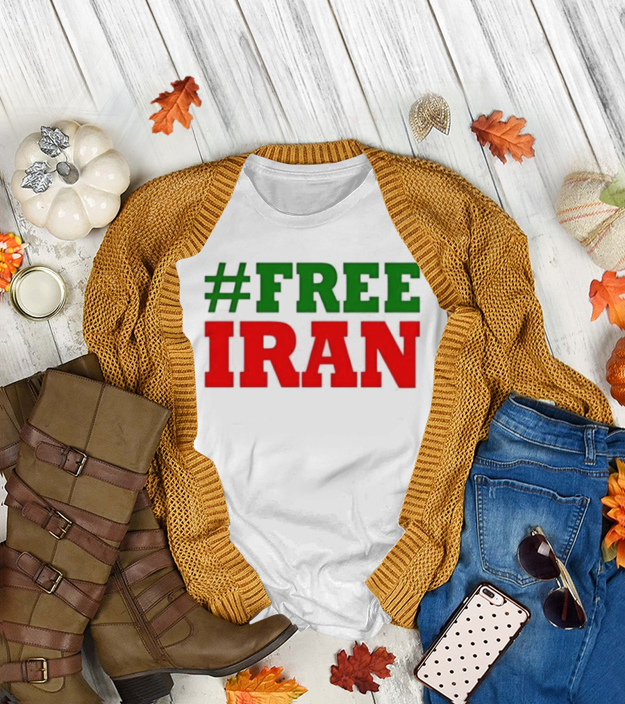 #FREE IRAN Green Red Text Bold Message T-Shirt