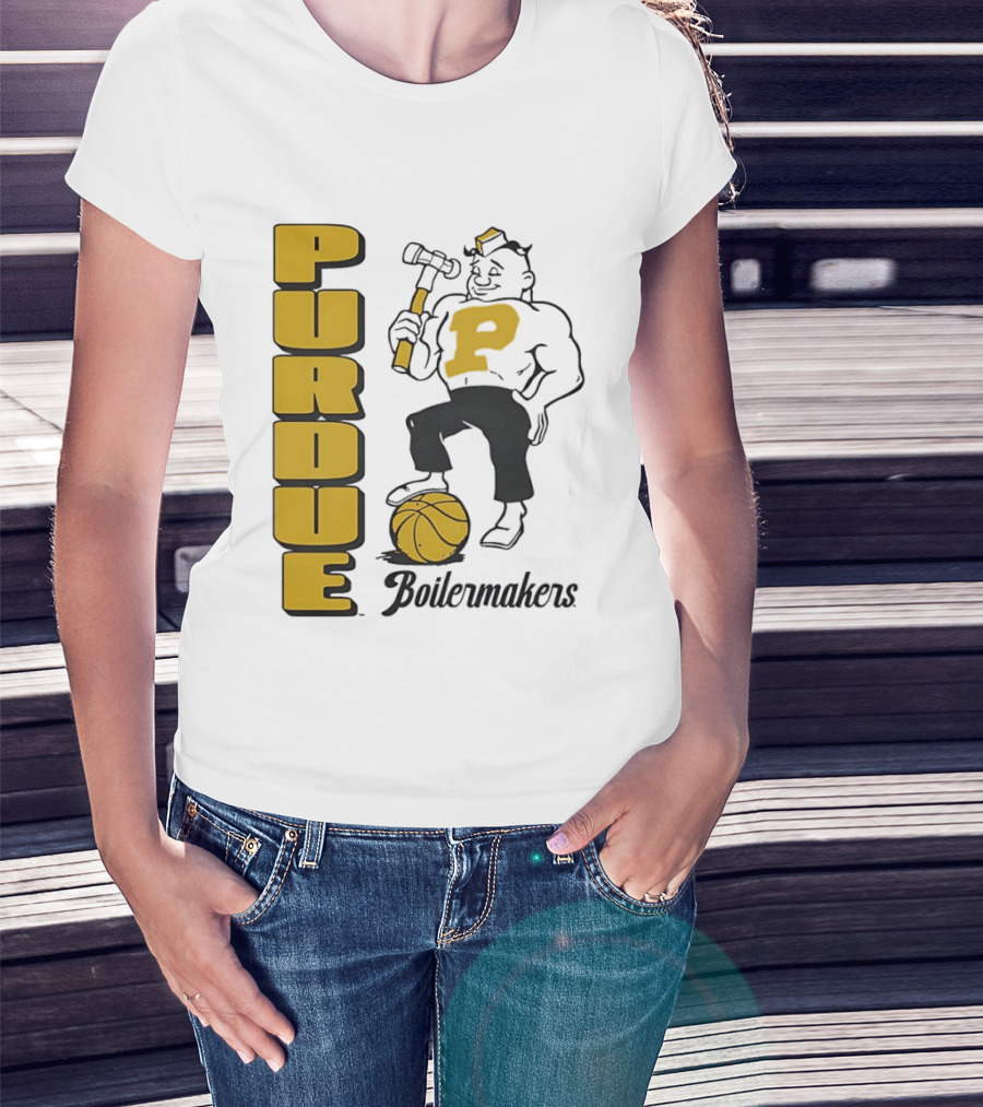 Purdue Boilermakers Basketball Hammer 1970s Retro Team T-Shirt