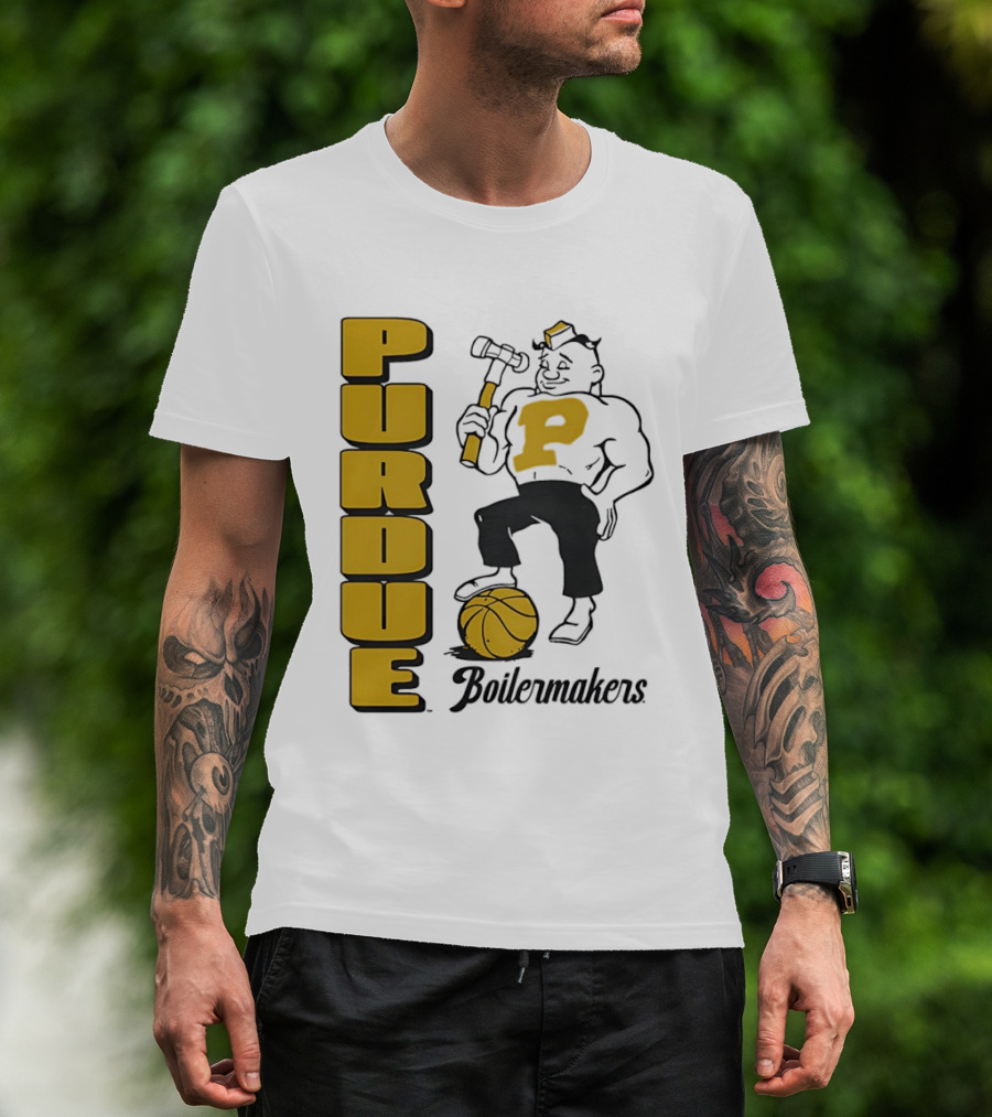 Purdue Boilermakers Basketball Hammer 1970s Retro Team T-Shirt