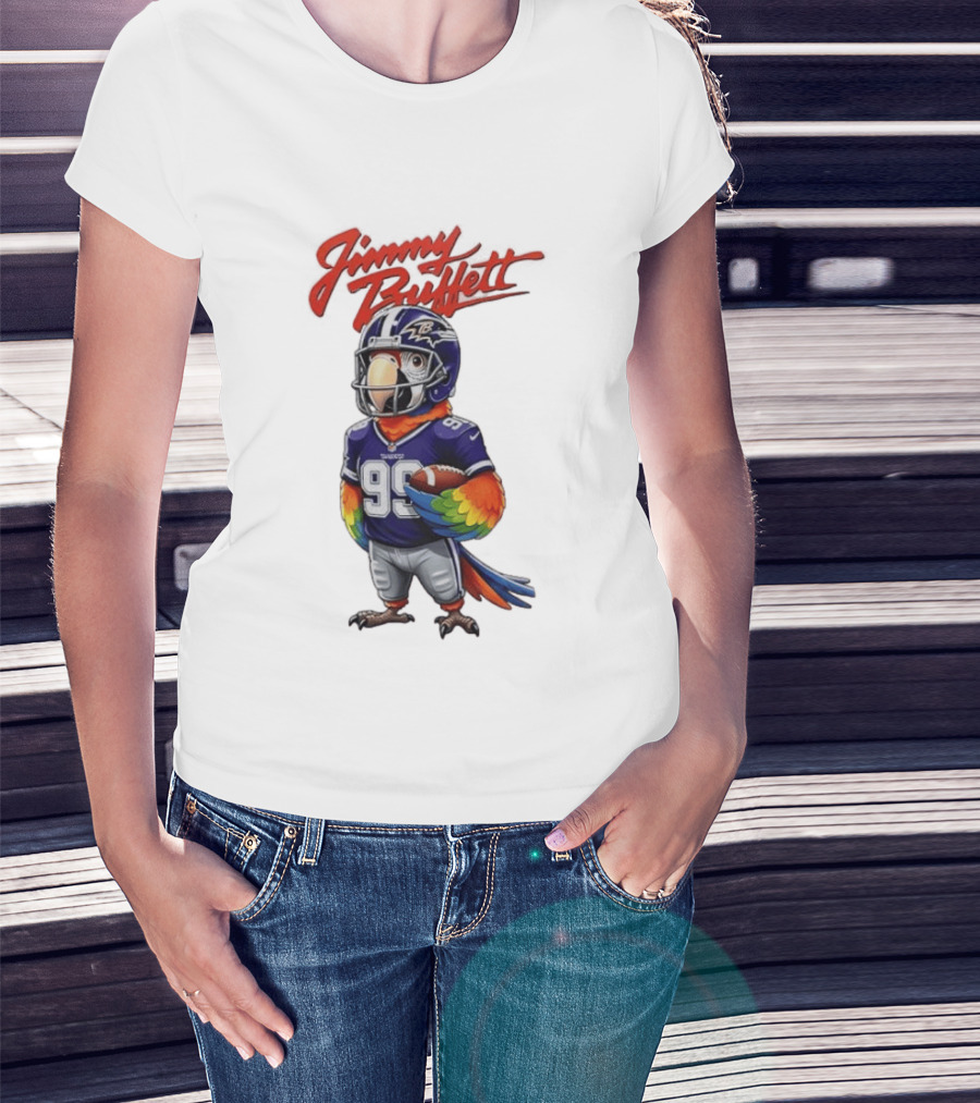 Jimmy Buffett Baltimore Ravens Parrot Jersey Number 99 Football T-Shirt