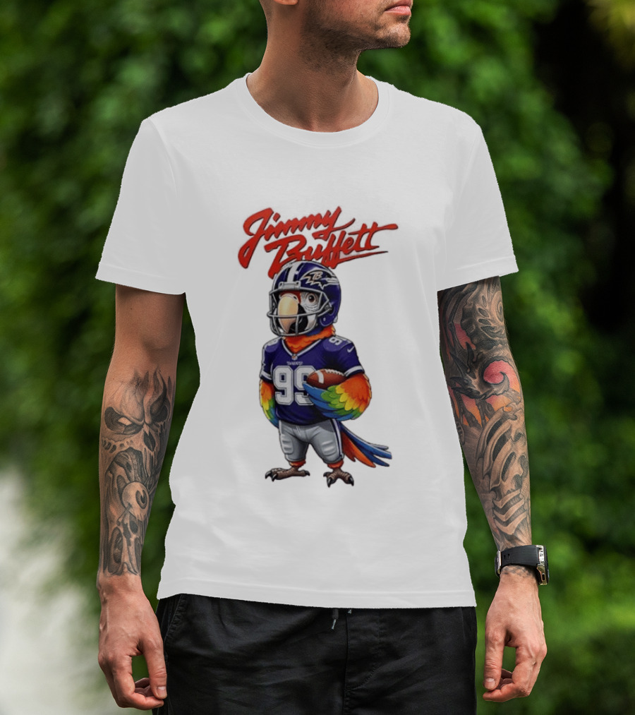 Jimmy Buffett Baltimore Ravens Parrot Jersey Number 99 Football T-Shirt