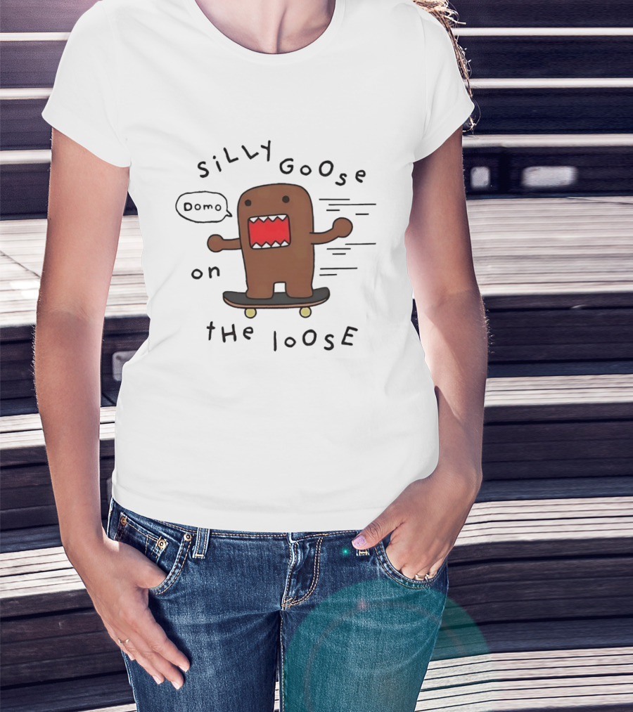 Silly Goose On The Loose Cute Brown Character Skateboarding Fun T-Shirt