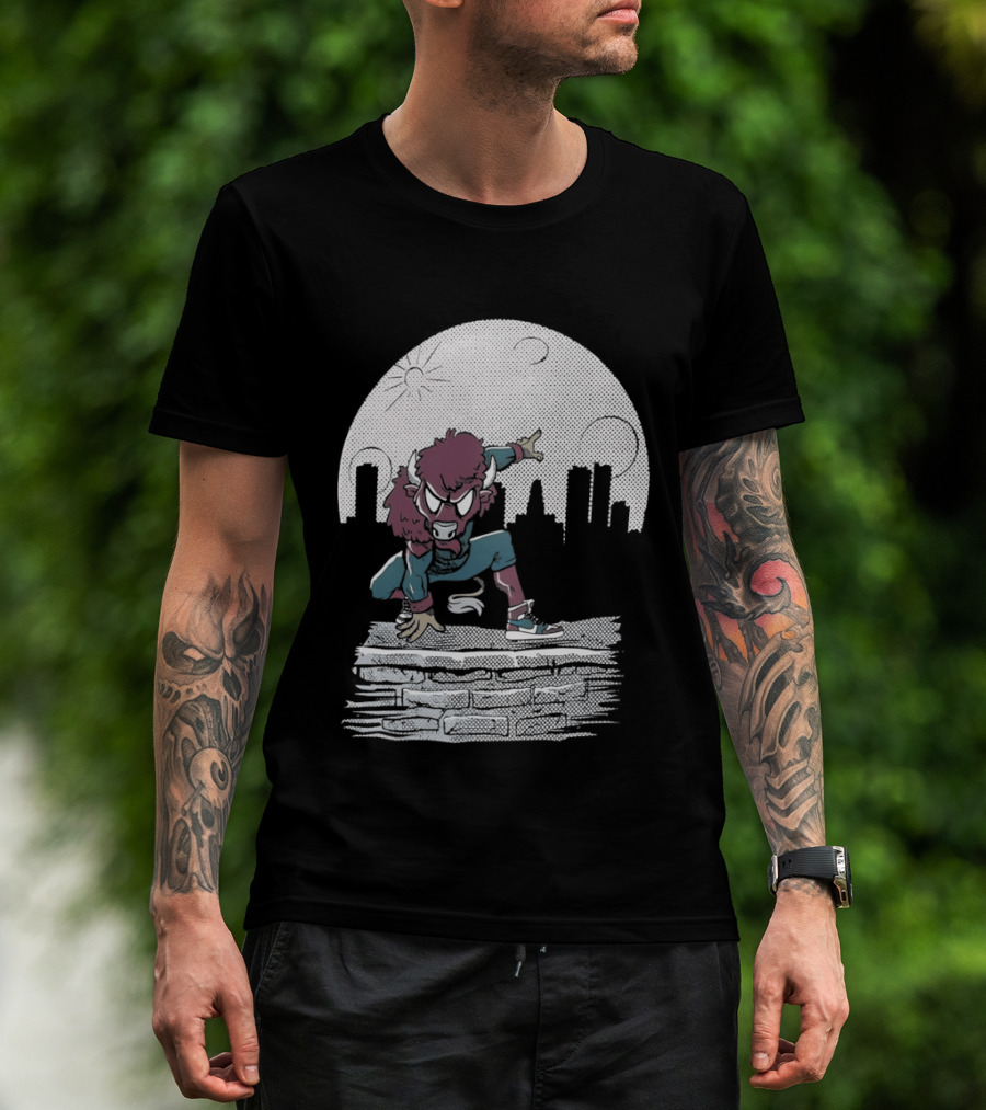 Bison Be A Hero Buffalo Bills Cityscape Dynamic Pose T-Shirt