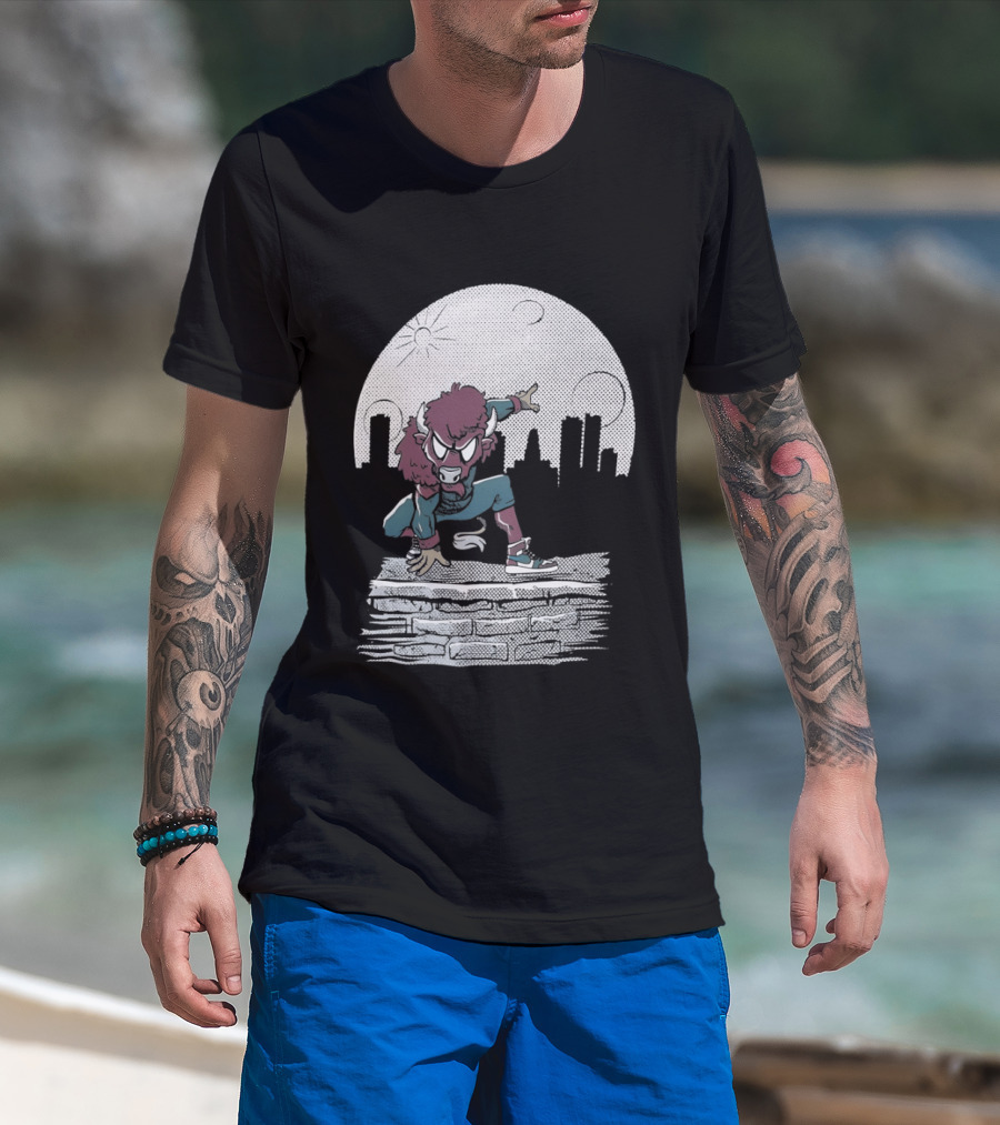 Bison Be A Hero Buffalo Bills Cityscape Dynamic Pose T-Shirt