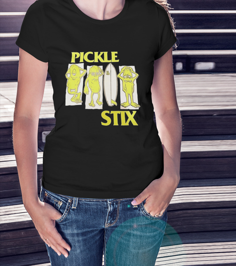 Pickle Stix Surfboard Vacation Characters T-Shirt