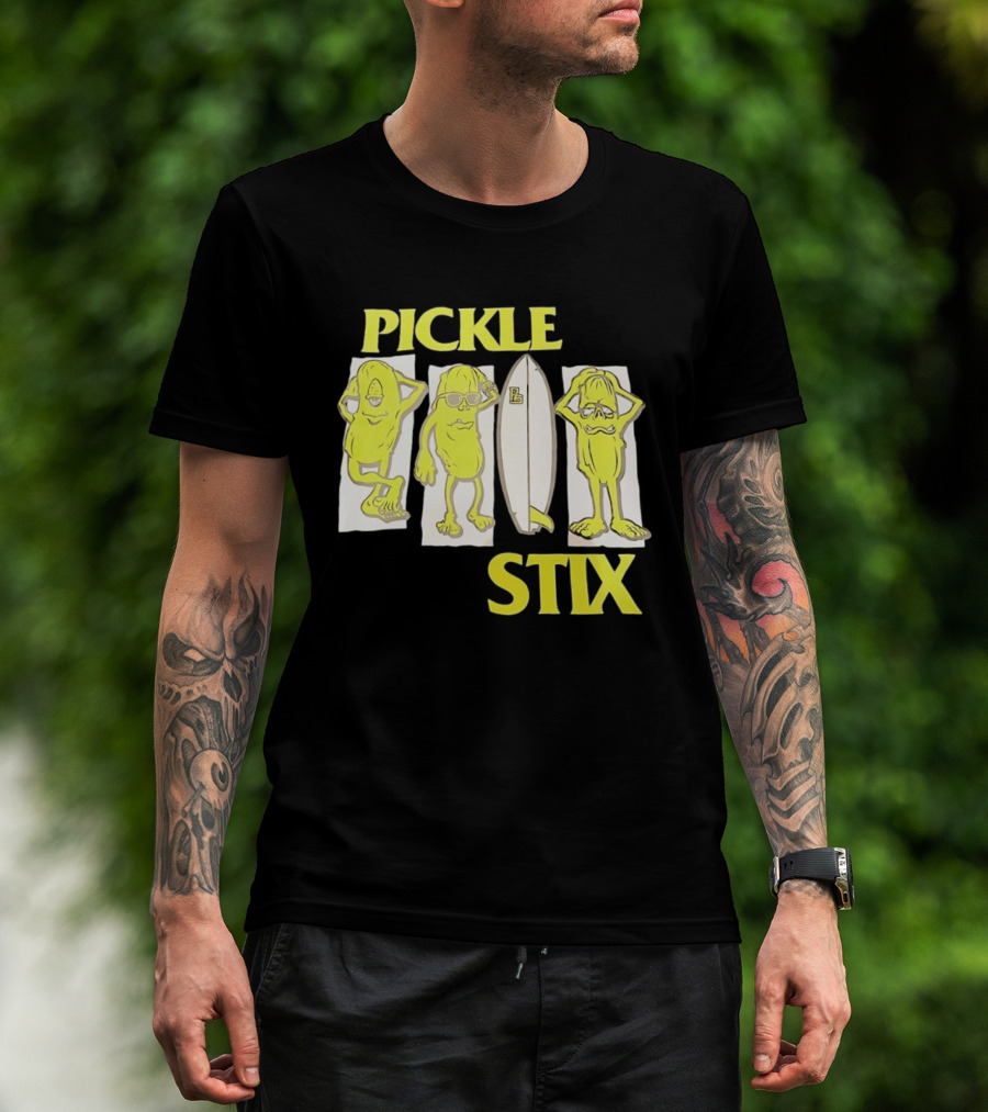 Pickle Stix Surfboard Vacation Characters T-Shirt