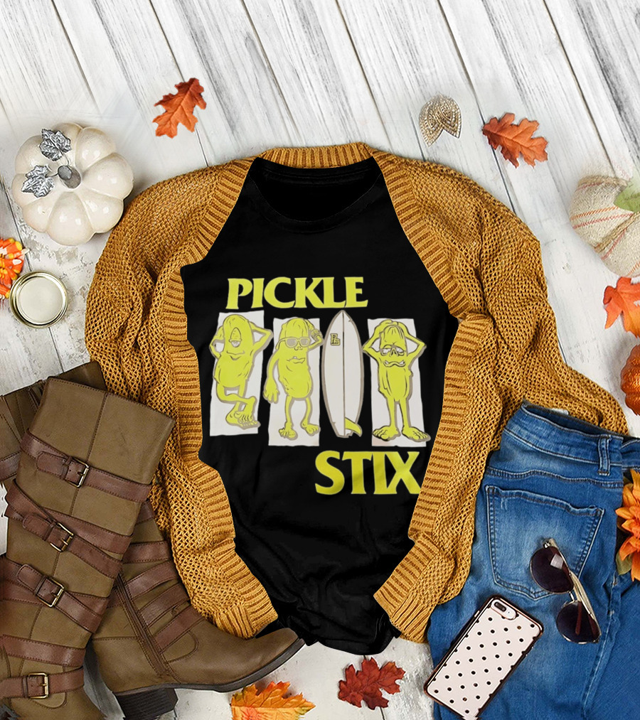 Pickle Stix Surfboard Vacation Characters T-Shirt