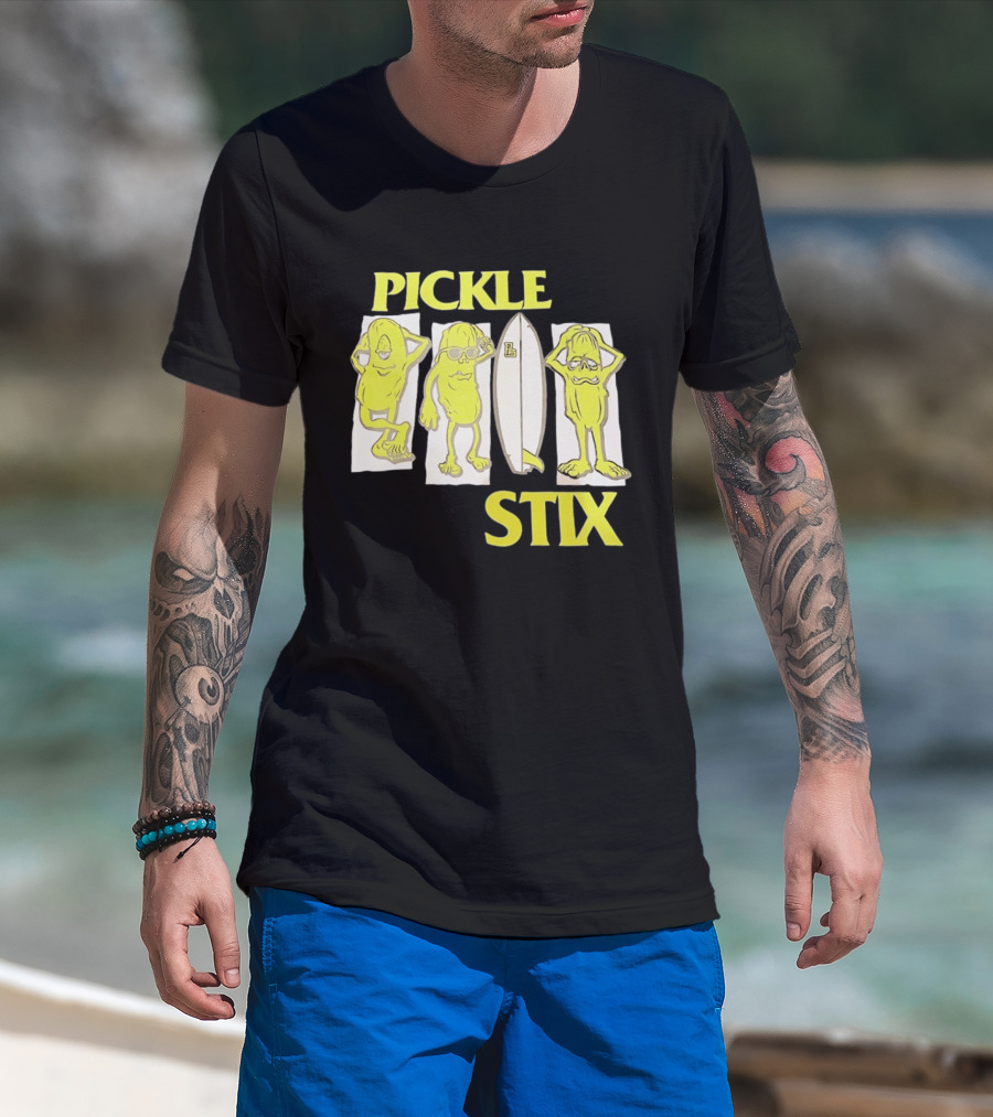Pickle Stix Surfboard Vacation Characters T-Shirt
