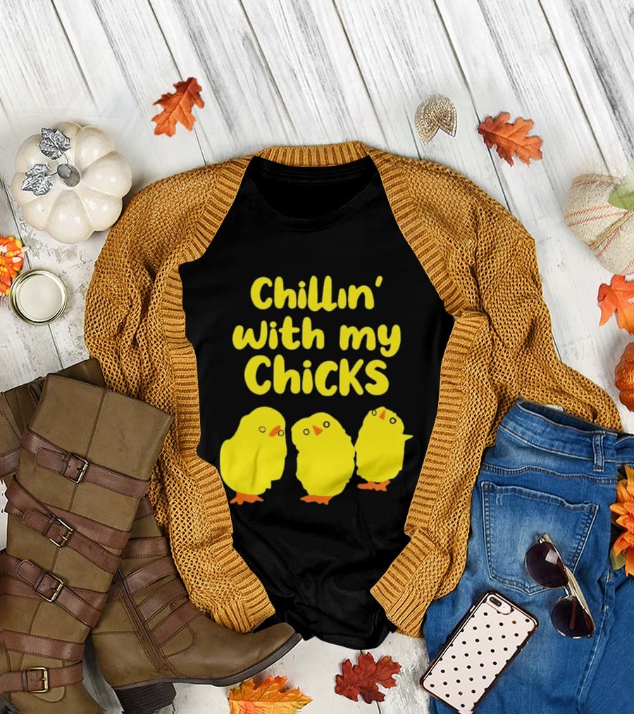 Chillin' With My Chicks Cute Yellow Cartoon Birds T-Shirt
