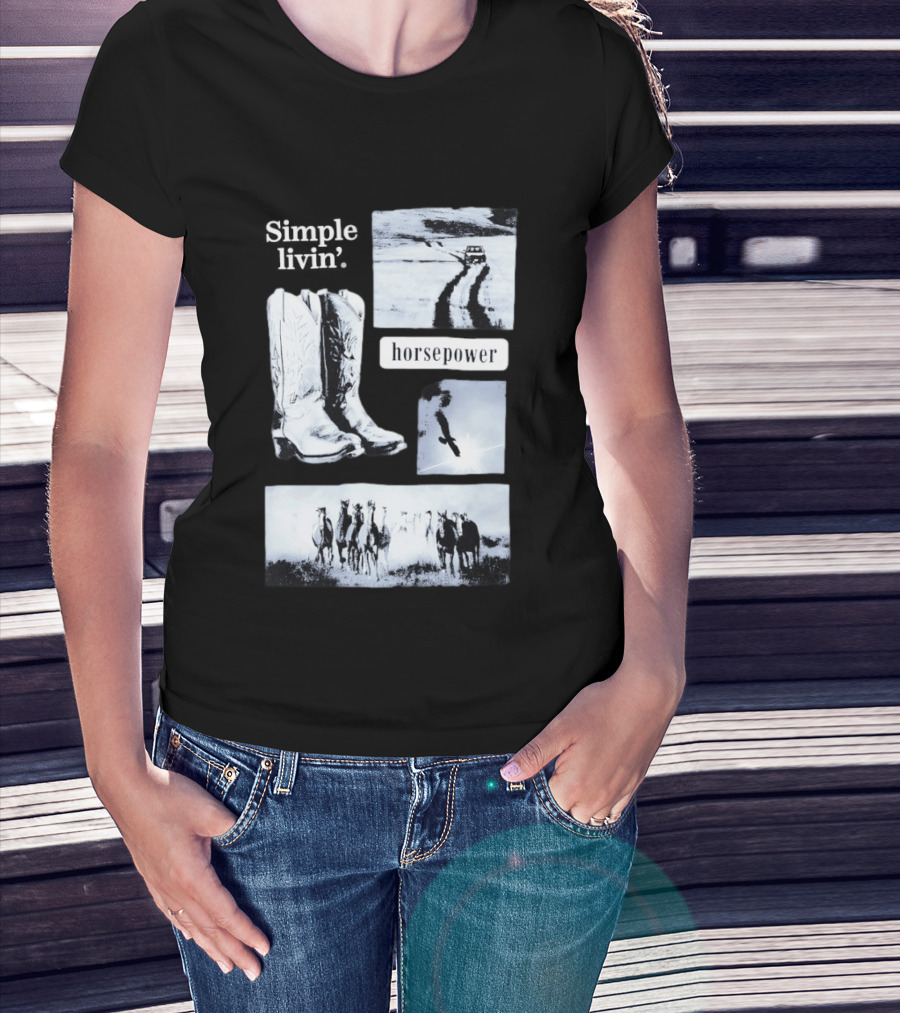 Country Roads Cowboy Boots Horsepower Rustic Horse Scene T-Shirt