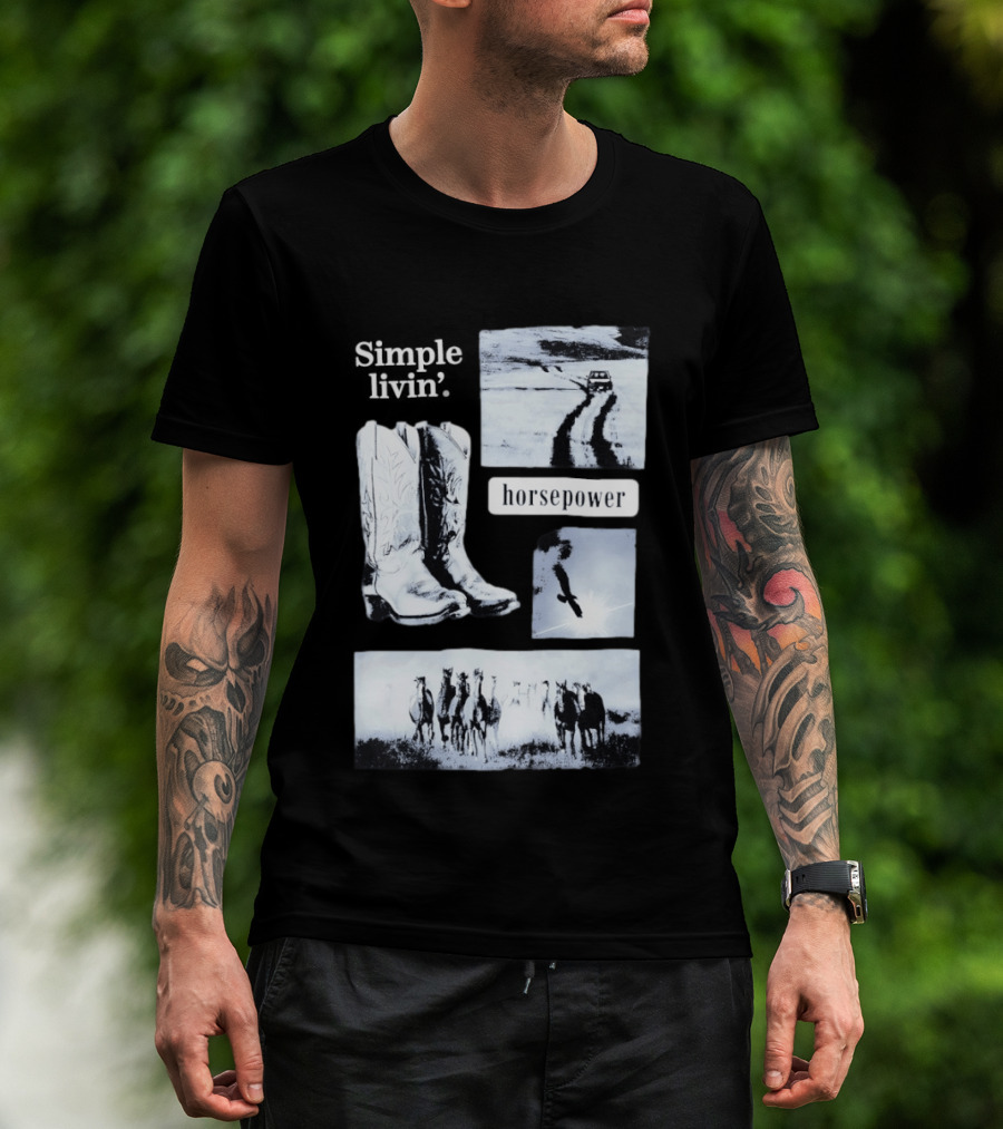 Country Roads Cowboy Boots Horsepower Rustic Horse Scene T-Shirt