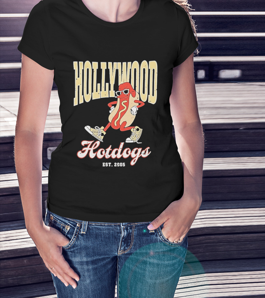 Hollywood Hotdogs Cool Mustard Character With Sunglasses Est 2005 T-Shirt