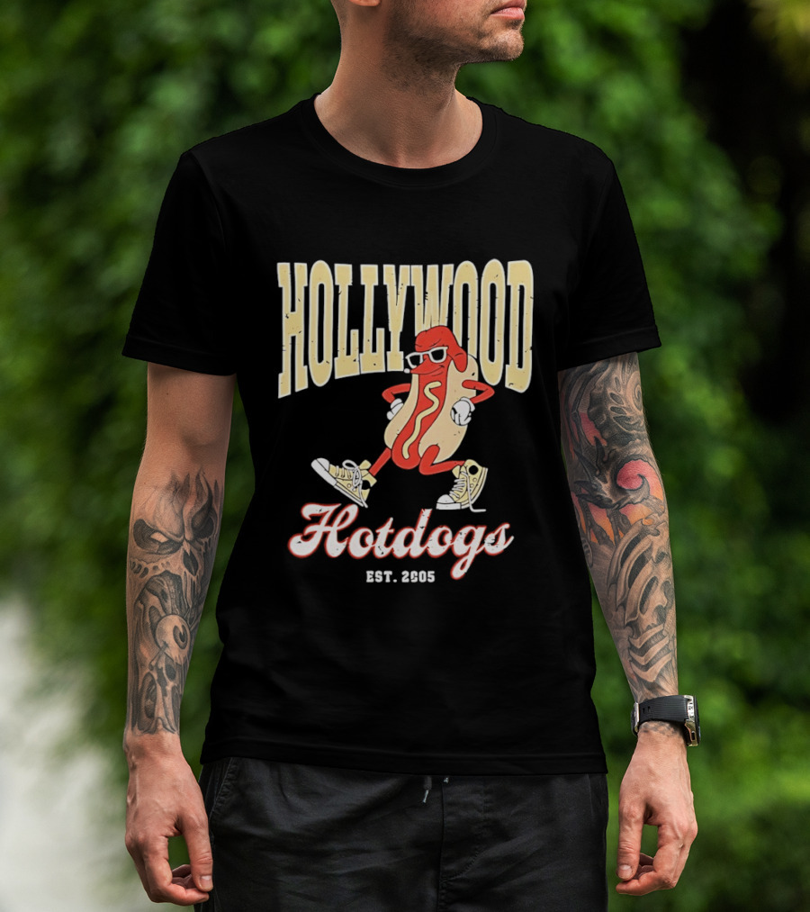 Hollywood Hotdogs Cool Mustard Character With Sunglasses Est 2005 T-Shirt