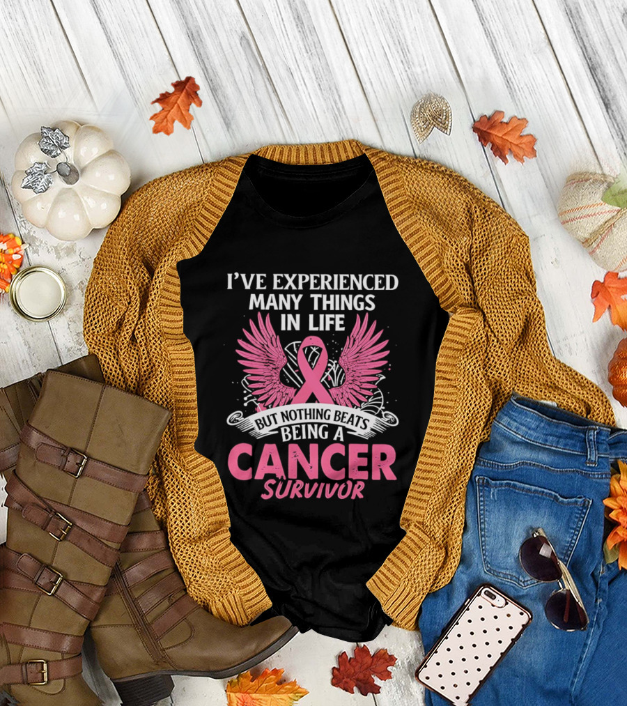 I've Experienced Many Things in Life Pink Ribbon Wings Cancer Survivor T-Shirt