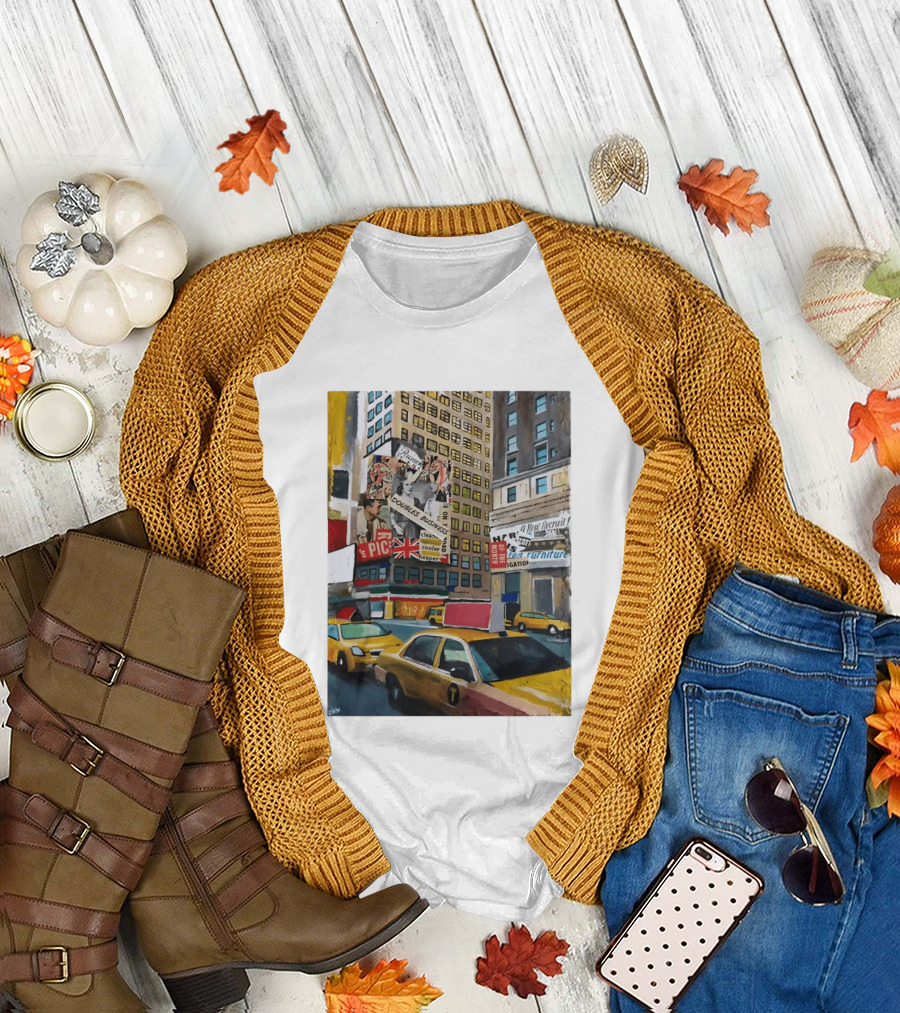 New York City Times Square Taxi Doubles Business British Flag T-Shirt