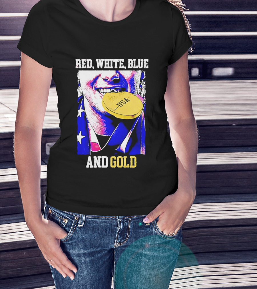 Red White Blue And Gold USA Hockey 2026 Winter Olympics Jack Hughes T-Shirt