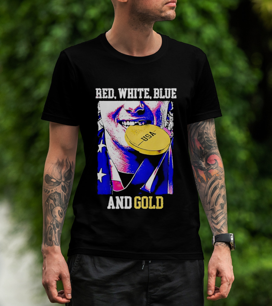Red White Blue And Gold USA Hockey 2026 Winter Olympics Jack Hughes T-Shirt