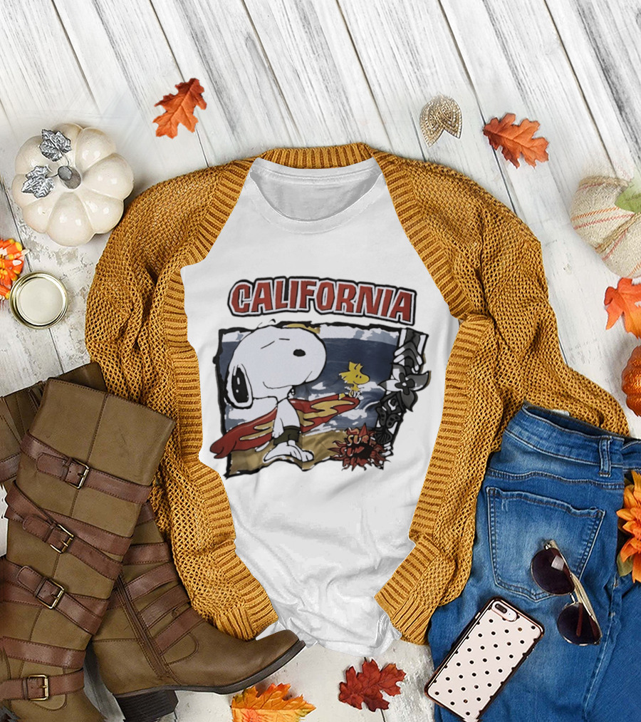 California Snoopy Woodstock Surf Sun Fun T-Shirt