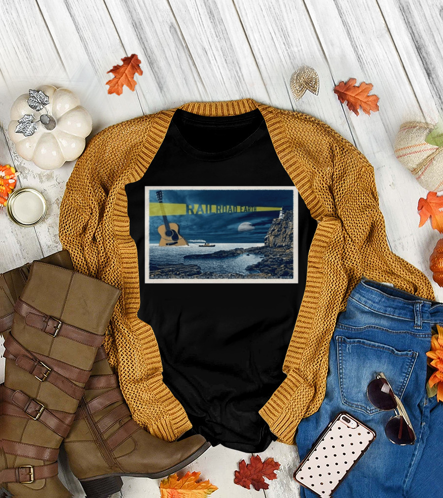 Railroad Earth March 10 2026 Tour Omaha NE Lighthouse Guitar Moonlit Ocean Scene T-Shirt