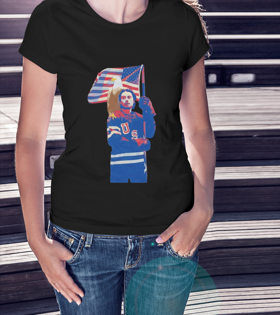 USA Hockey Jack Hughes American Flag Bald Eagle T-Shirt