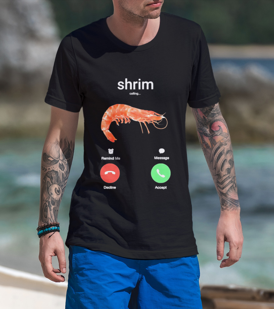 Shrim Phone Call User Interface Prank Joke Prawn Shrimp Emoji T-Shirt