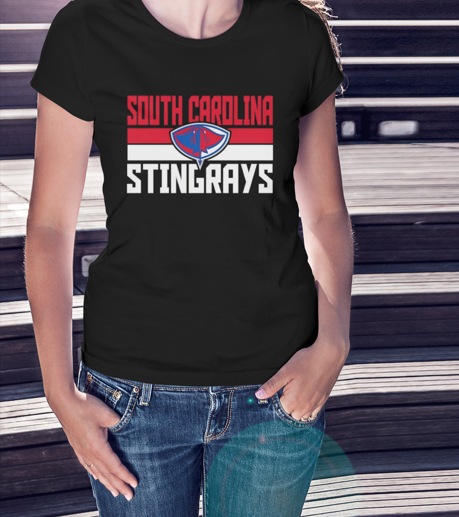 South Carolina Stingrays Hockey Team Logo Bold Red Blue White T-Shirt
