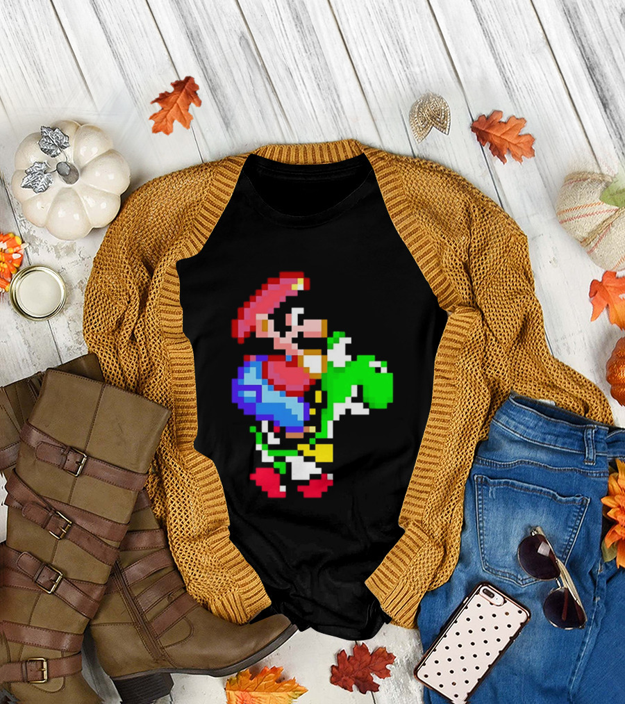Mario and Yoshi Super Mario World Pixel T-Shirt