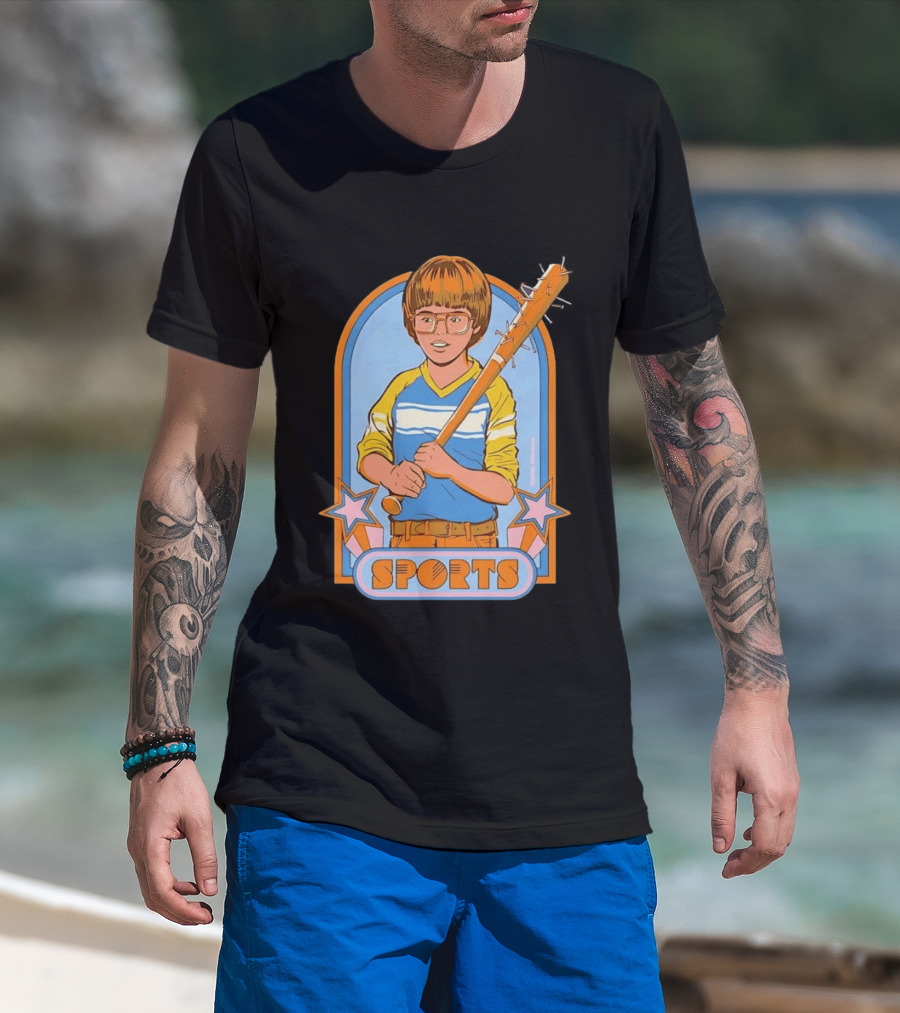 Steven Rhodes Retro Sports Baseball Bat Boy With Glasses T-Shirt