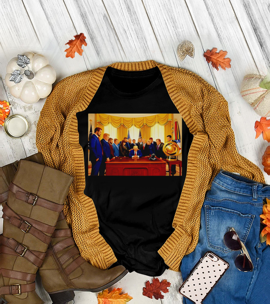 Oval Office Prayer Gathering Trump Anime Style Amid Iran Tensions T-Shirt