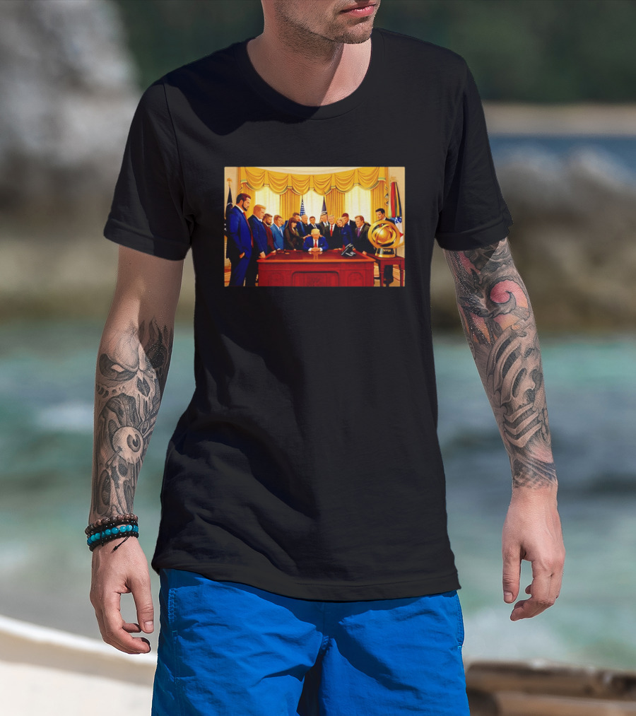 Oval Office Prayer Gathering Trump Anime Style Amid Iran Tensions T-Shirt