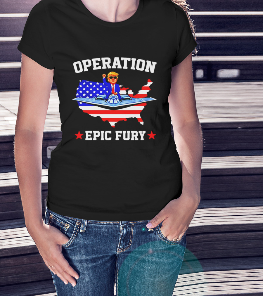 Operation Epic Fury Trump Fighter Jet USA Map T-Shirt