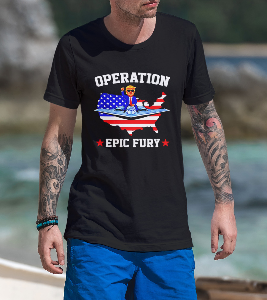 Operation Epic Fury Trump Fighter Jet USA Map T-Shirt