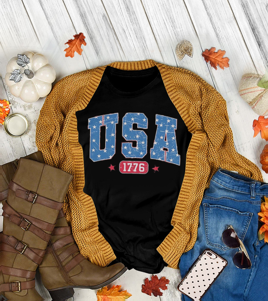 USA 1776 Star Pattern Vintage Style Patriotic Celebration T-Shirt
